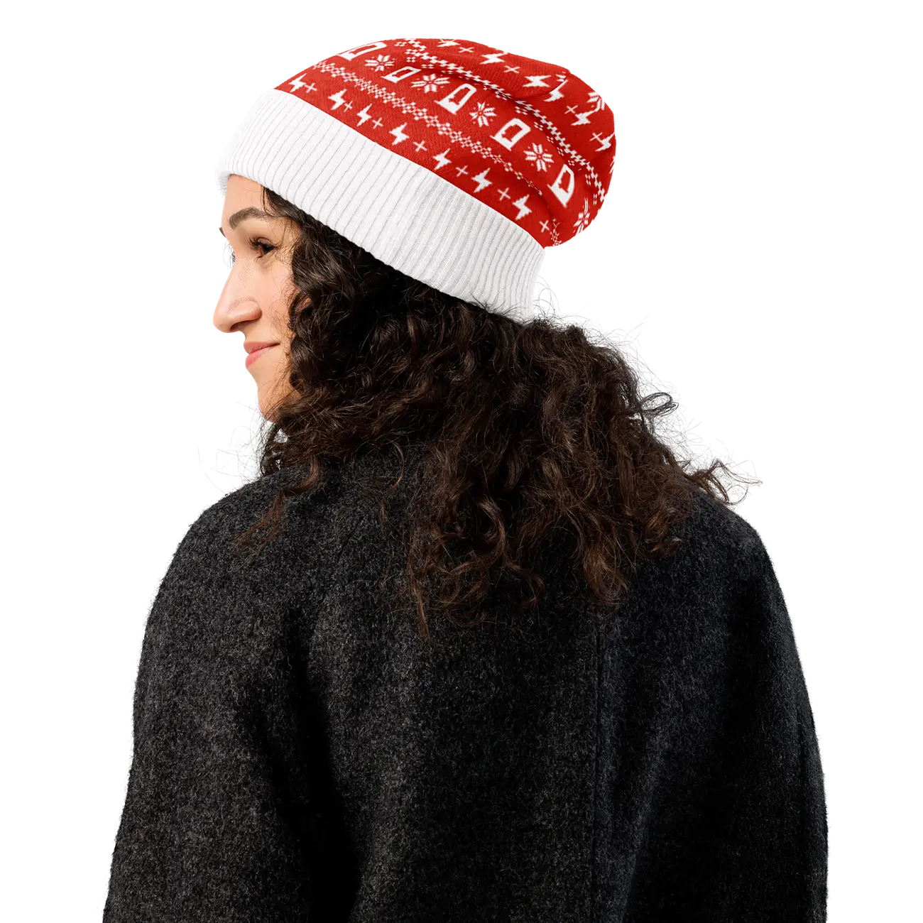 Tesla Cybertruck Get Your Cybertruck Optimus Holiday sweater!! knitted-beanie-custom-left-6939329b9f868