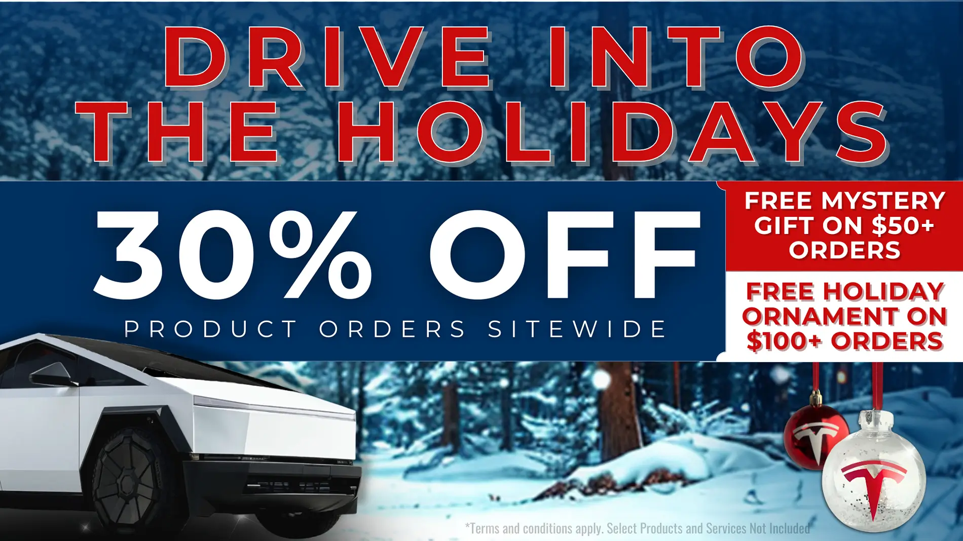 Tesla Cybertruck 🎁 Holiday Savings at RPM Tesla ❄️ 30% Off Cybertruck Gear Cybertruck Club Banners (2)