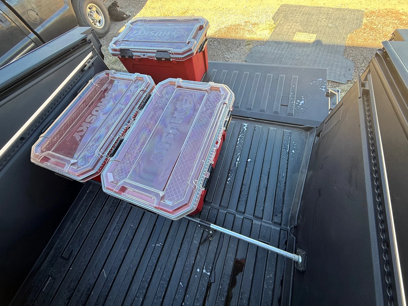 Tesla Cybertruck Aftermarket Bed Storage Bins -- Husky Heavy Duty Waterproof Stackable Plastic Storage Containers [Updated w/ photos vs. Tesla Vault Bins] IMG_0655