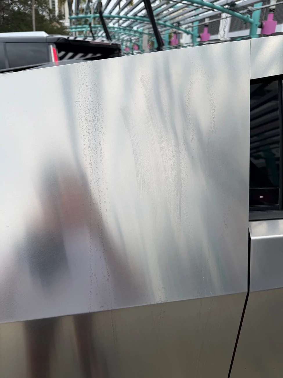 Tesla Cybertruck Staining spots on metal IMG_0374
