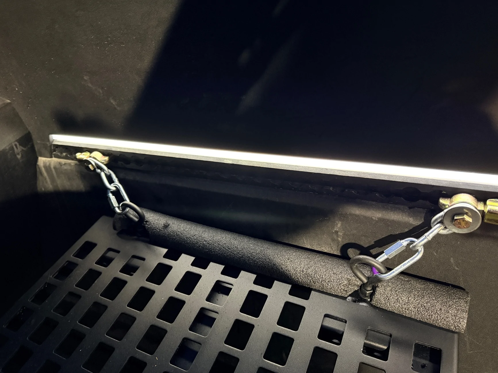 Tesla Cybertruck Spare tire mounting shelf option for bed vault (inexpensive but useful) - DIY IMG_3387