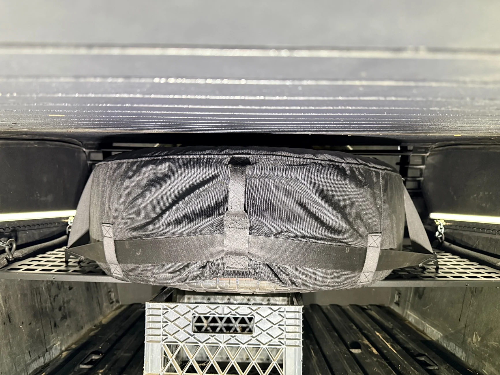 Tesla Cybertruck Spare tire mounting shelf option for bed vault (inexpensive but useful) - DIY IMG_3395
