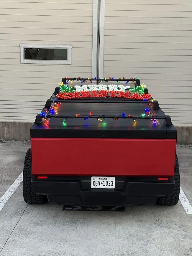 Tesla Cybertruck Anyone else light up their Cybertruck for Christmas? xmas truck