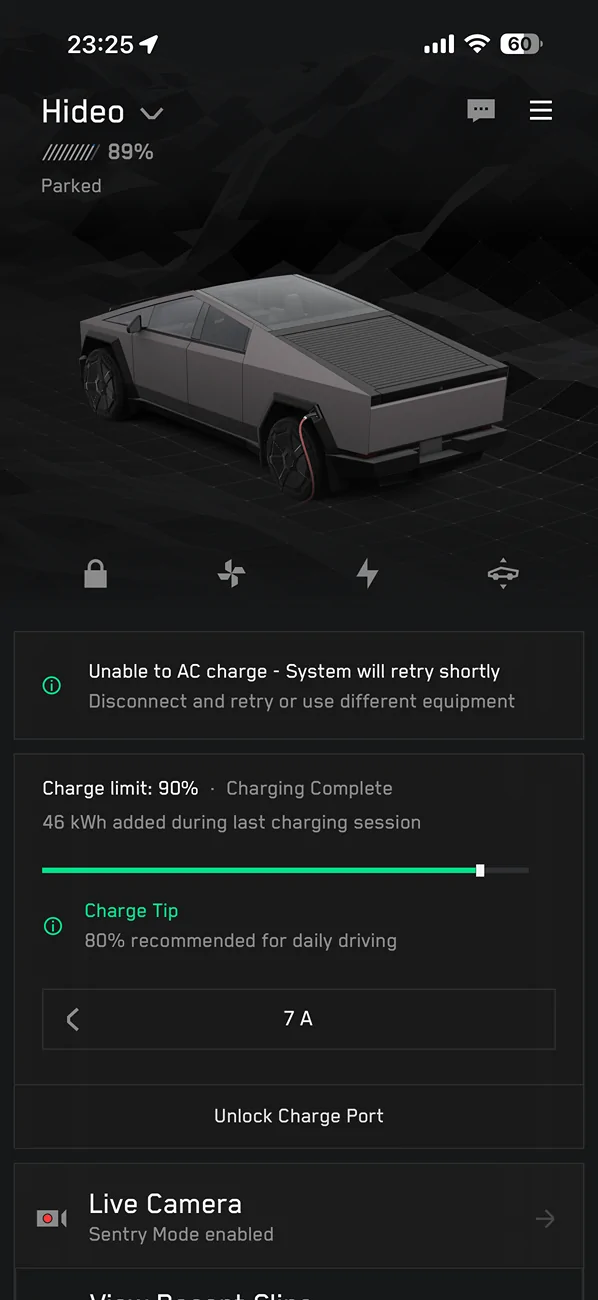Tesla Cybertruck Anyone else having charging glitches? IMG_3459