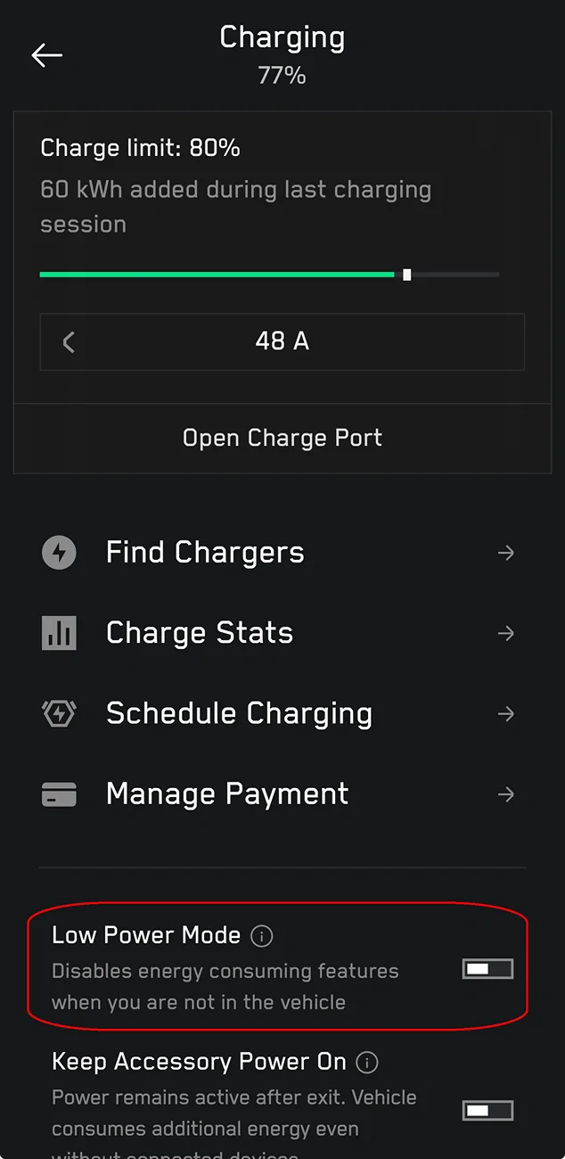 Tesla Cybertruck Low power mode from app Screenshot 2025-12-20 at 7.10.19 PM