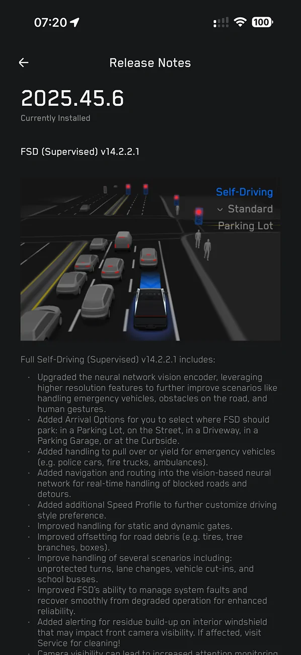 Tesla Cybertruck FSD v14.2.2.1 (2025.45.6 Update) installed! IMG_0438