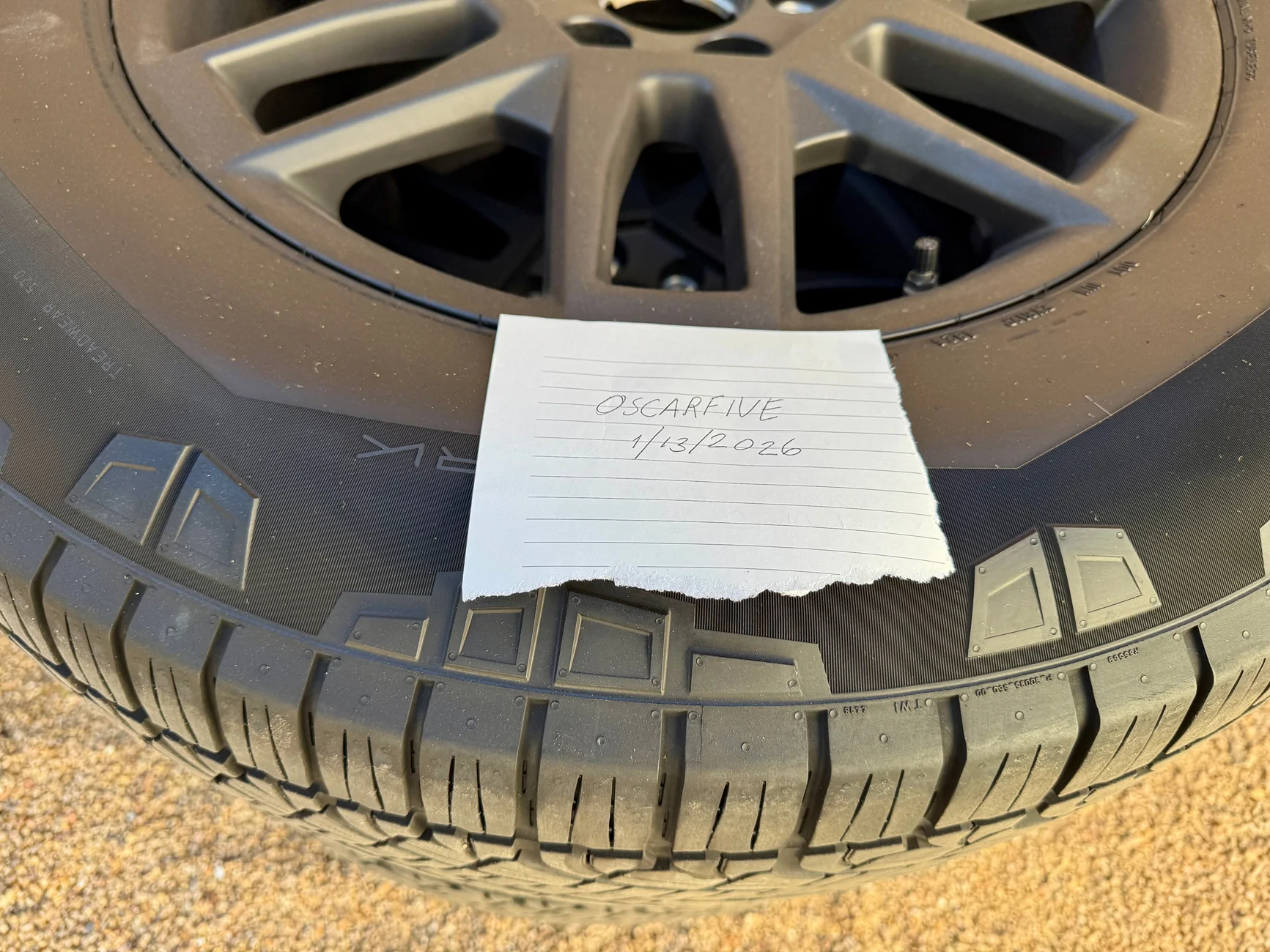 Tesla Cybertruck FS - 2025 Tesla Cybertruck 20" OEM Core Wheels & Pirelli Scorpion Tires - Complete Set w/ TPMS & Covers TESLA CYBERTRUCK CORE WHEEL TIRE SET DATE NOTE 2