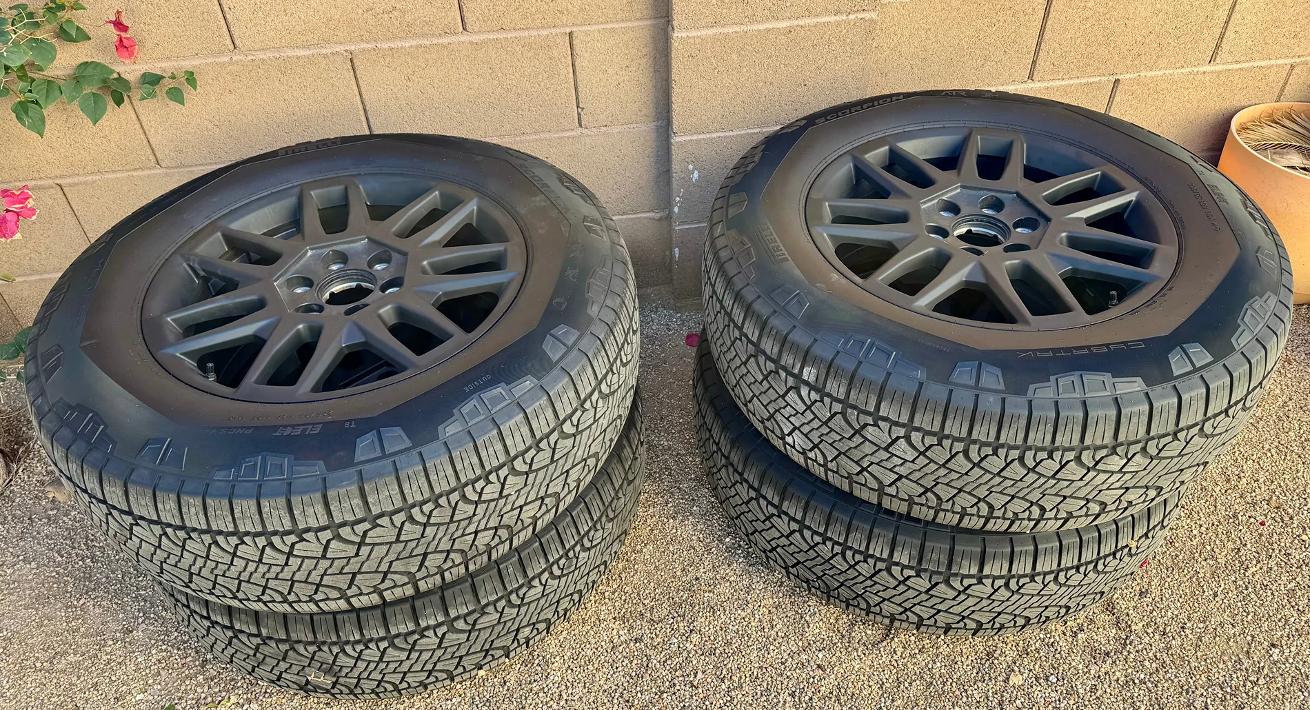Tesla Cybertruck FS - 2025 Tesla Cybertruck 20" OEM Core Wheels & Pirelli Scorpion Tires - Complete Set w/ TPMS & Covers TESLA CYBERTRUCK WHEEL TIRE SET 2