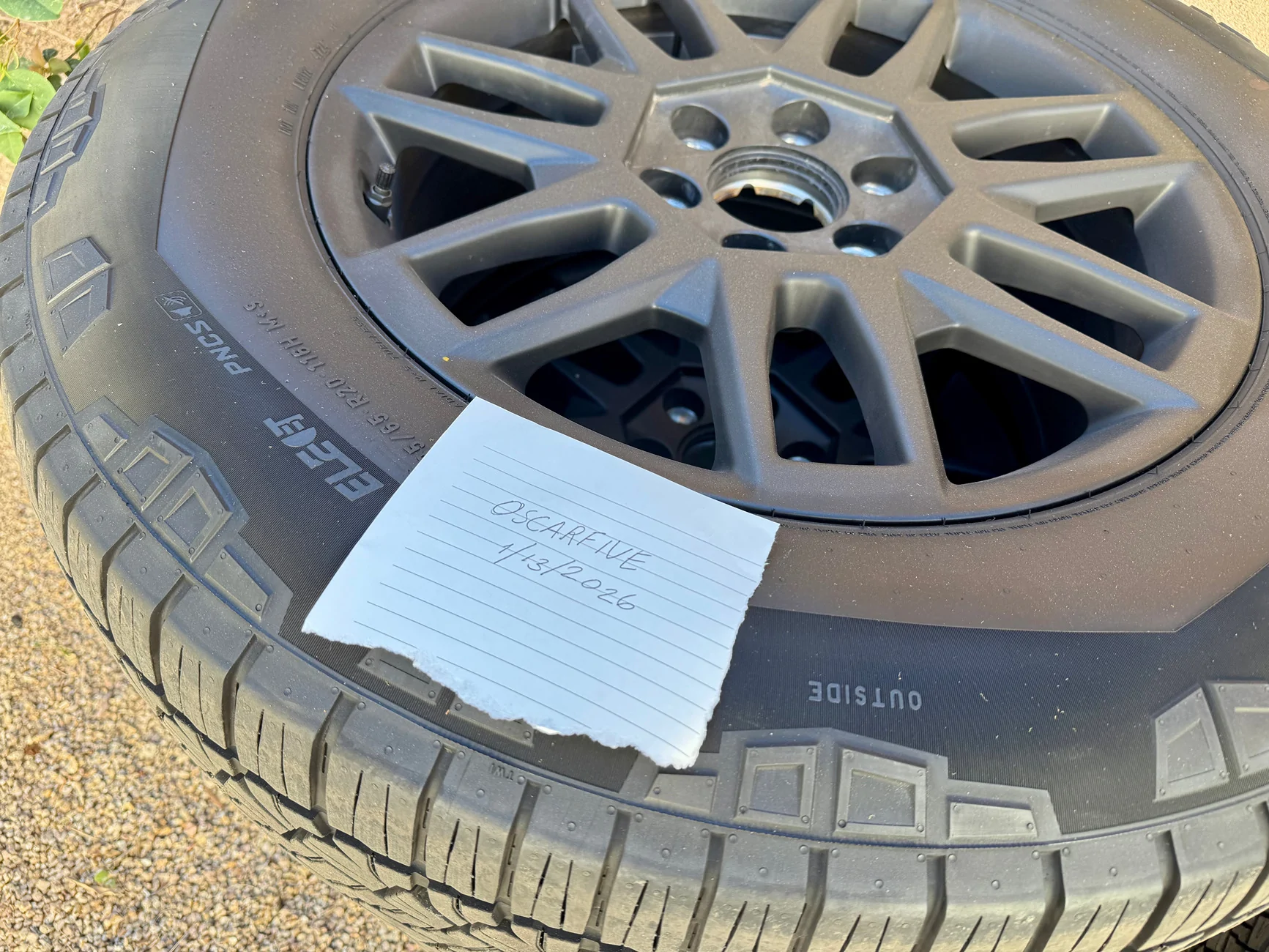 Tesla Cybertruck FS - 2025 Tesla Cybertruck 20" OEM Core Wheels & Pirelli Scorpion Tires - Complete Set w/ TPMS & Covers TESLA CYBERTRUCK CORE WHEEL TIRE SET DATE NOTE 1