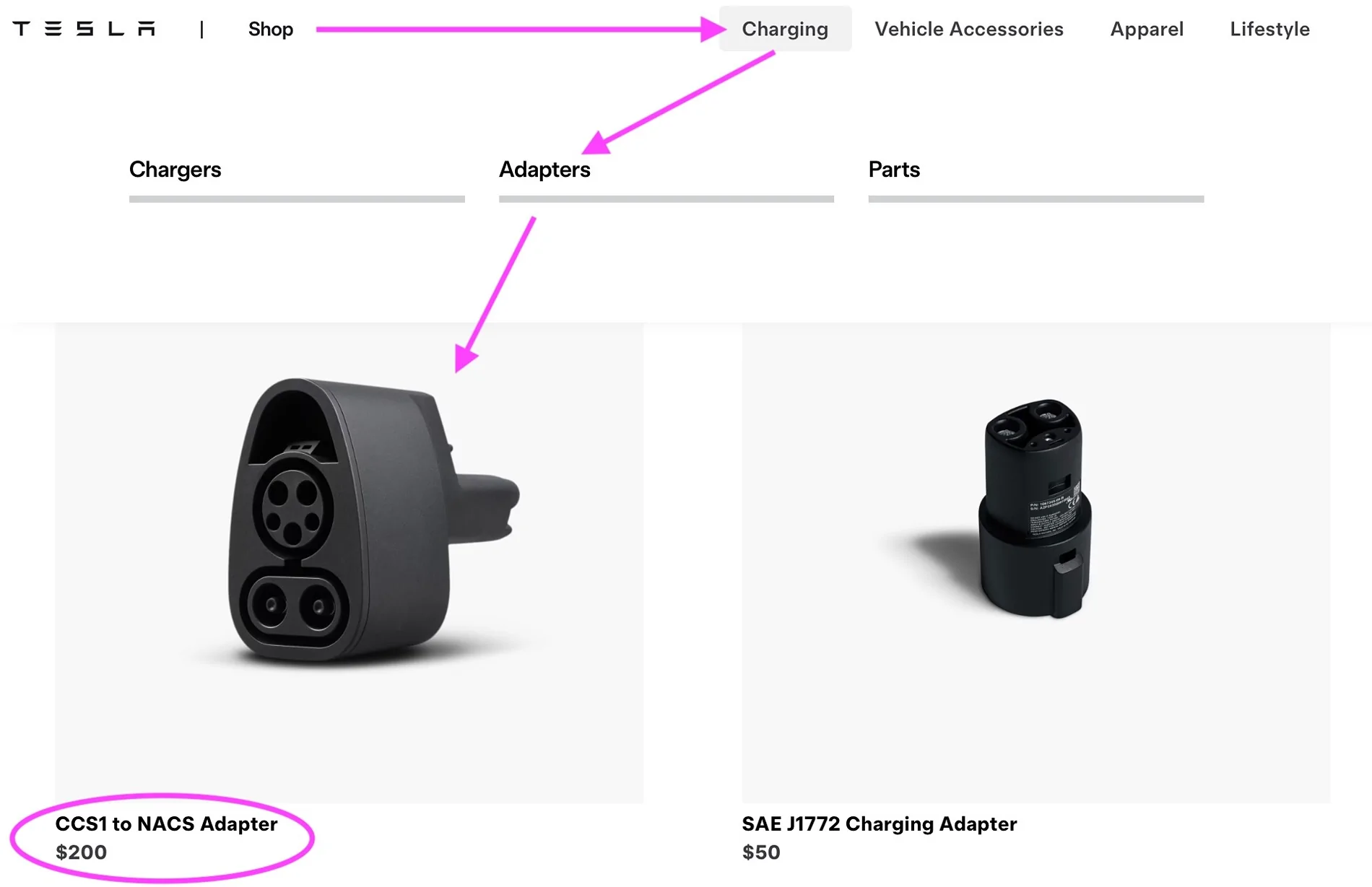 Tesla Cybertruck CCS1 to NACS Adapter for Cybertruck now available in Tesla Shop CCS1