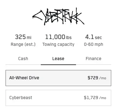 Tesla Cybertruck CT lease increased $4,320 while waiting for order to arrive! screenshot
