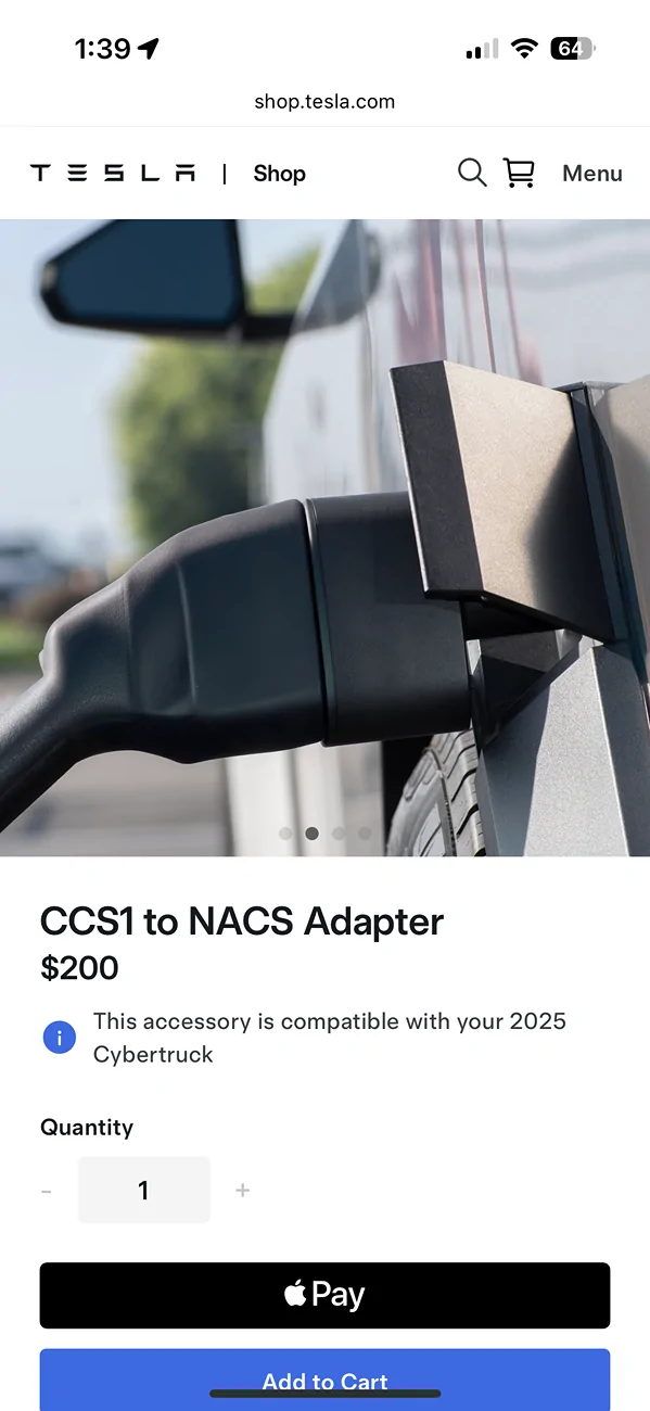 Tesla Cybertruck CCS1 to NACS Adapter for Cybertruck now available in Tesla Shop IMG_0827