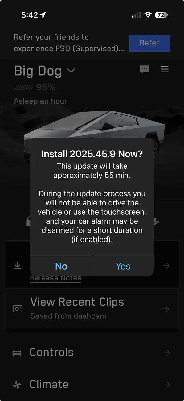 Tesla Cybertruck FSD v14.2.2.4 (Update 2025.45.9) happening now Screenshot 2026-01-26 at 5.42.56 PM