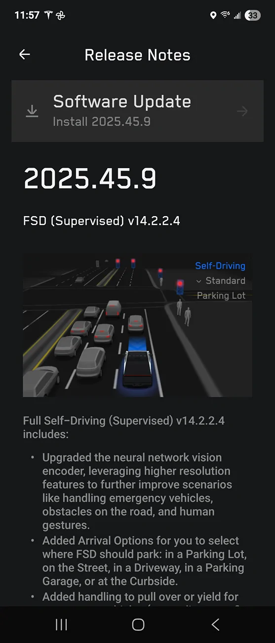 Tesla Cybertruck FSD v14.2.2.4 (Update 2025.45.9) happening now 28076