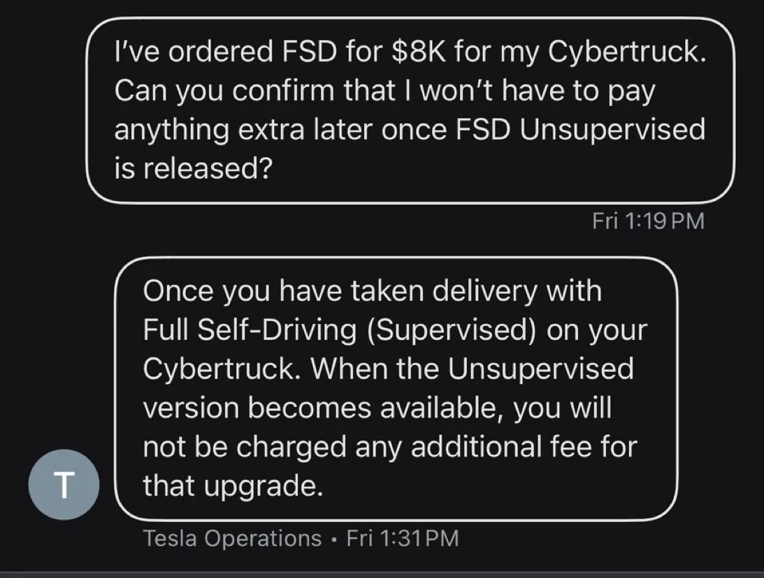 Tesla Cybertruck TESLA's position on purchasing FSD by Feb 14 according to GROK IMG_0233