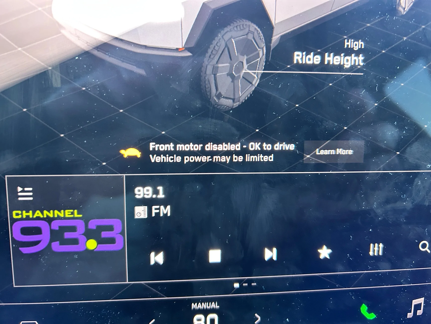 Tesla Cybertruck Error msg: " Front motor disabled-Ok to drive" IMG_3178