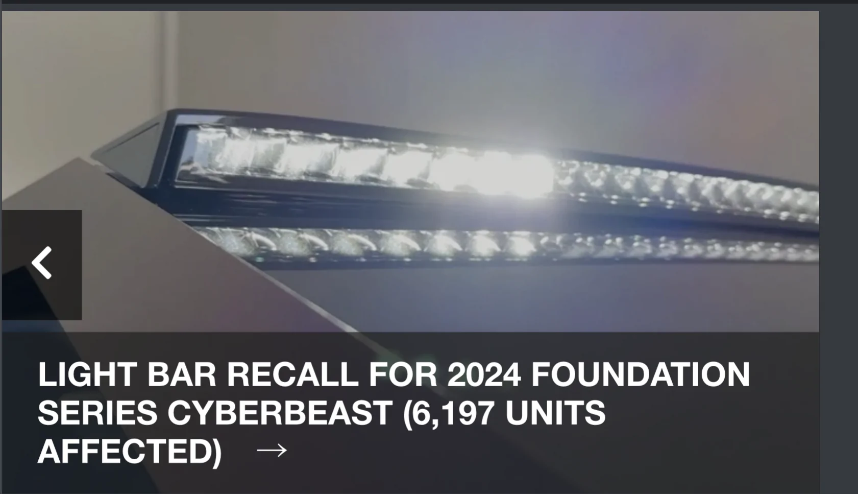 Tesla Cybertruck Light Bar Recall for 2024 Foundation Series Cyberbeast (6,197 Units Affected) 1771350454632-ft