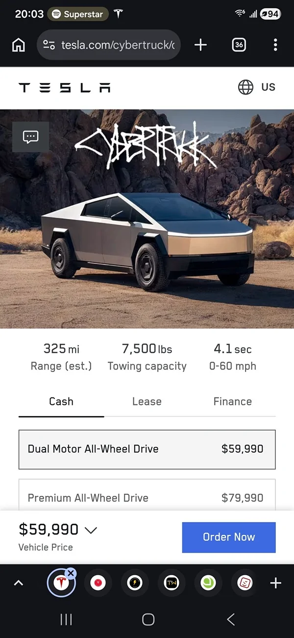 Tesla Cybertruck $59,990 Dual Motor AWD Cybertruck announced! (Estimated Delivery Date Now 2027!) Screenshot_20260219_200347_Chrom