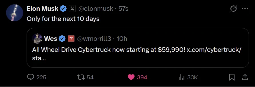 Tesla Cybertruck $59,990 Dual Motor AWD Cybertruck announced! (Estimated Delivery Date Now 2027!) 1771589157069-mh