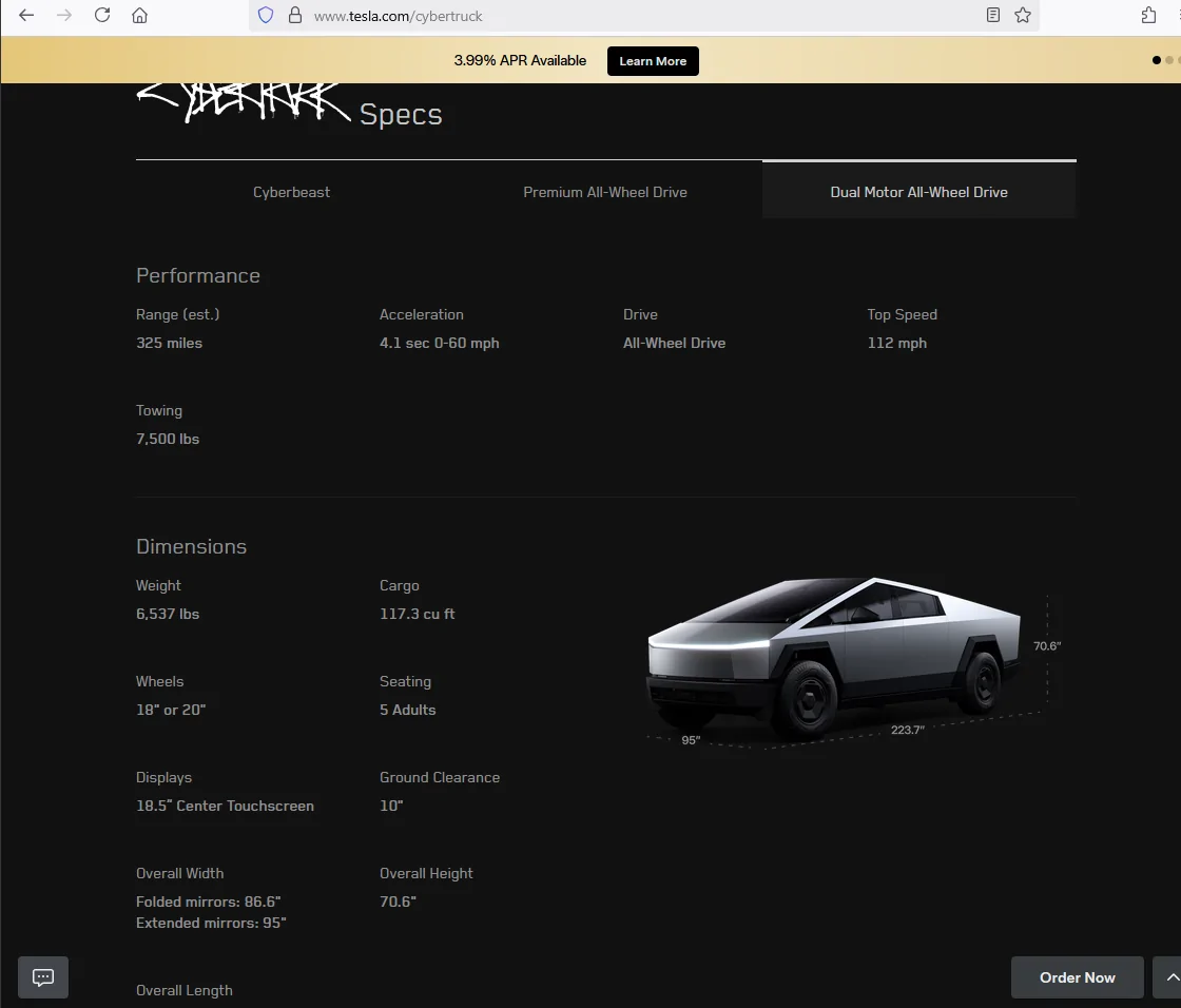 Tesla Cybertruck $59,990 Dual Motor AWD Cybertruck announced! (Estimated Delivery Date Now 2027!) ct