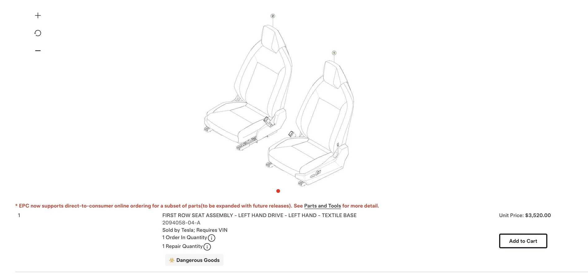 Tesla Cybertruck Textile Cloth Seats cost $3,520 per seat to retrofit (from Tesla parts catalog) HB3tcicWMAASQu-