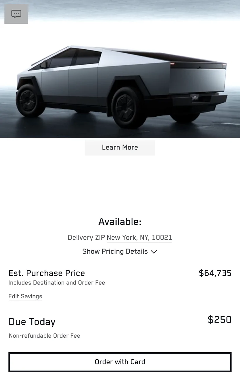 Tesla Cybertruck Rebuilding the million order queue, est. delivery is now [blank] for Cybertruck AWD 1772148410025-f6