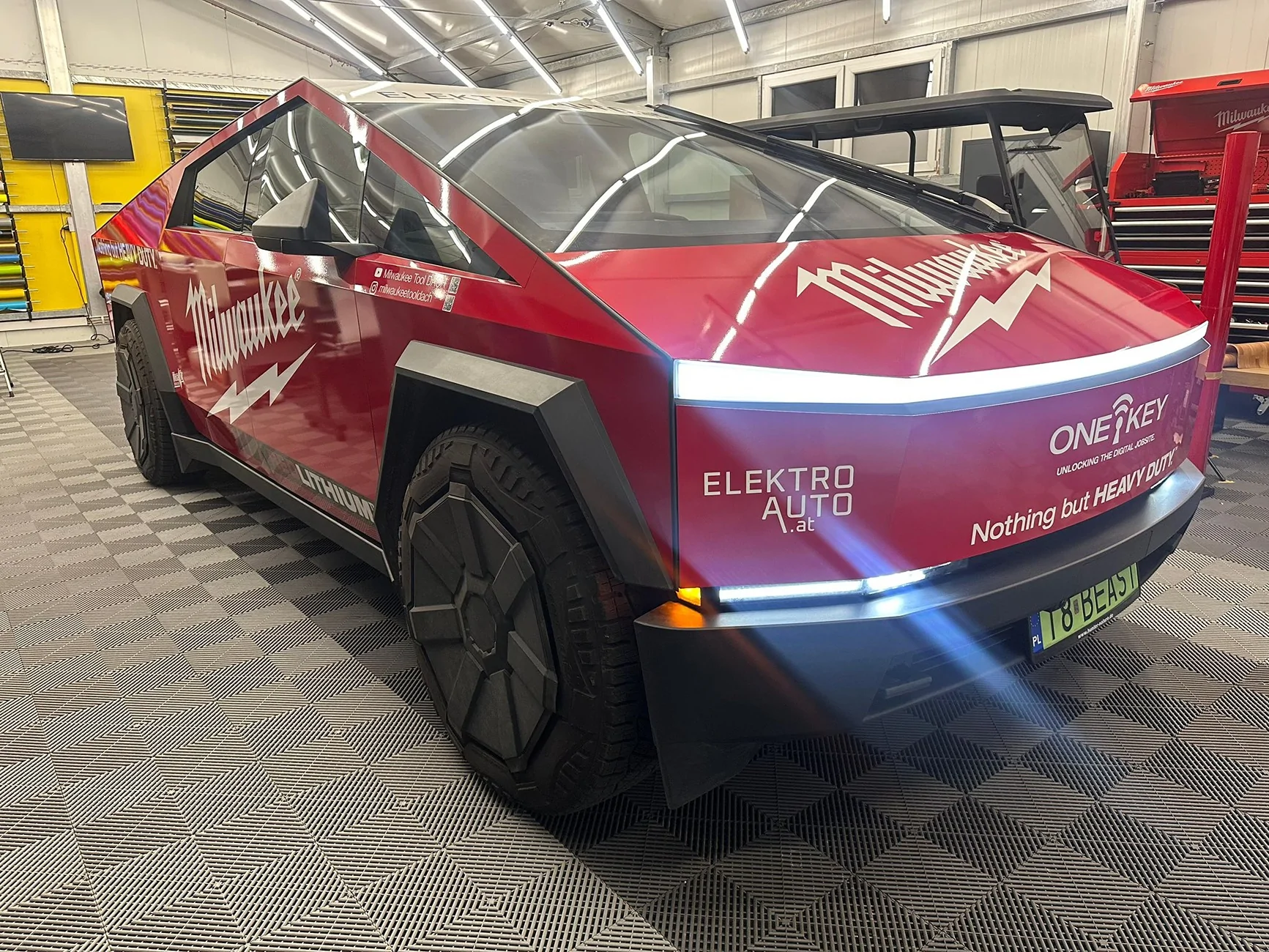Tesla Cybertruck Milwaukee Tool Cybertruck attending 24 Hour Race at Hockenheim HCMKbbUWkAA5dSs
