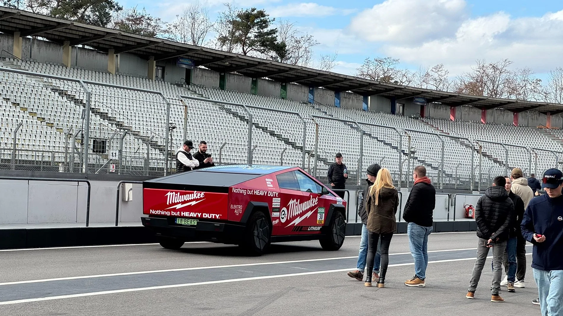 Tesla Cybertruck Milwaukee Tool Cybertruck attending 24 Hour Race at Hockenheim HCRK4VeWgAAw5A