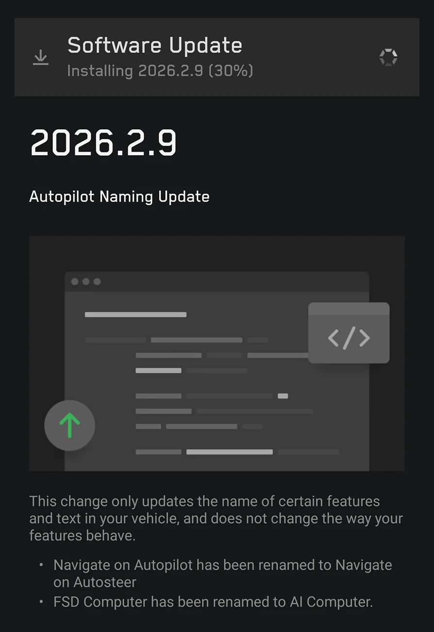 Tesla Cybertruck New update renames the FSD computer 2026.2.9 (Autosteer / AI Computer) Screenshot_20260228-195240