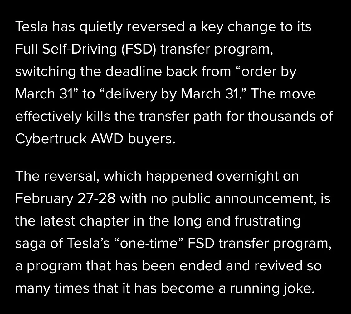 Tesla Cybertruck Ordered a CT AWD on 2/28 w/o knowing changed for FSD transfer "order -> delivery" by 31 March IMG_1531
