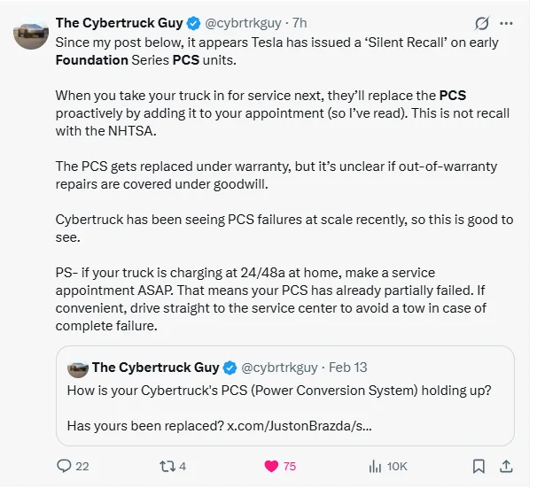 Tesla Cybertruck PCS Failure - Can’t charge at all 1773001776956-6m