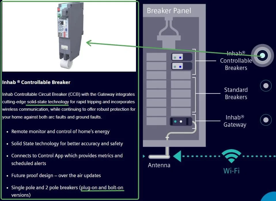 Tesla Cybertruck Any first hand experience with evaluating Leviton Smart Load Center vs. Span.io and Tesla Powershare? Screenshot of Inhab Controllable Circuit Breaker - Siemens US (1)