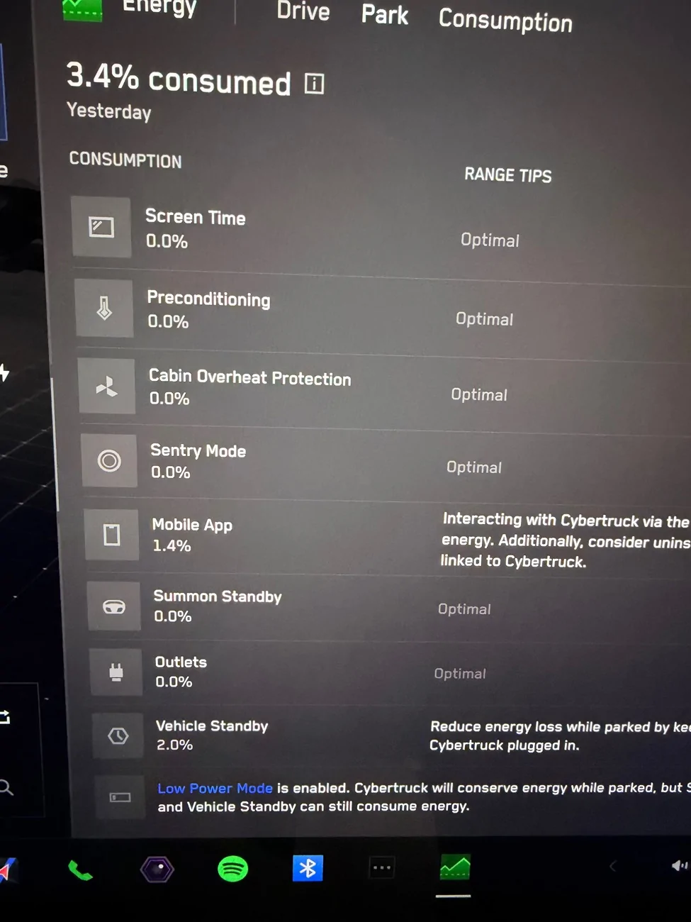 Tesla Cybertruck 8% phantom discharge in 24 hours while parked at home without sentry mode IMG_6296