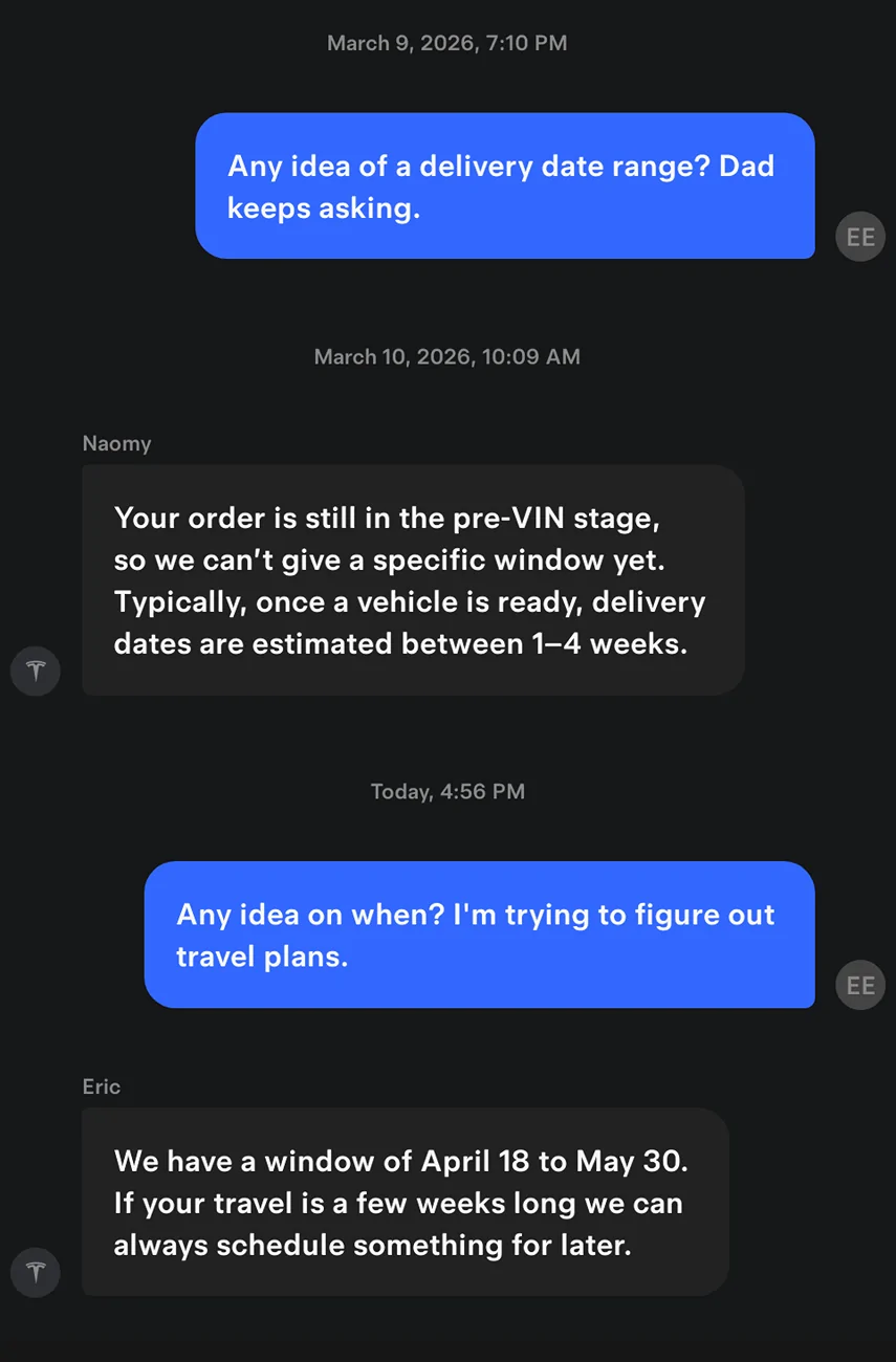 Tesla Cybertruck 2026 Cyberbeast with luxe package delivery update Screenshot_20260317-183133--cro
