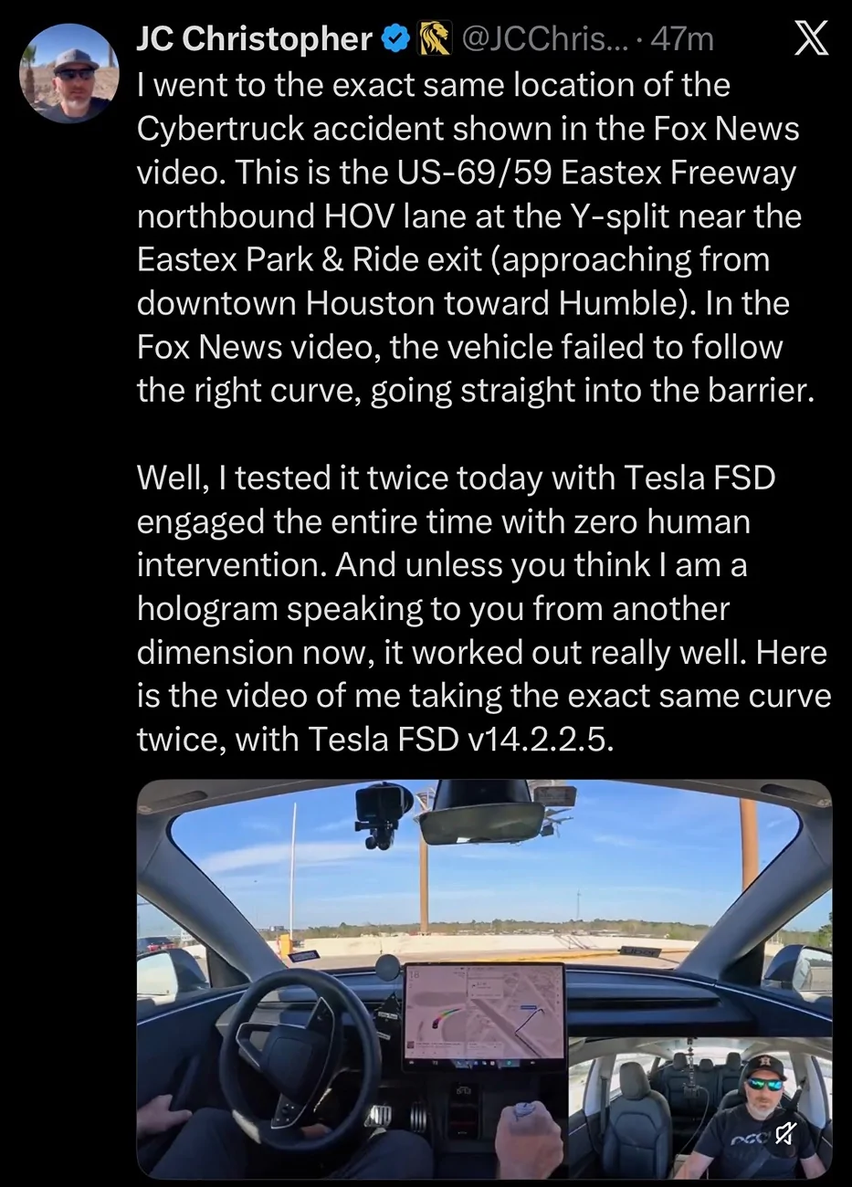 Tesla Cybertruck Women sues Tesla claiming Cybertruck crash caused by FSD (video). Musk responds & owners test with their own FSD IMG_1343