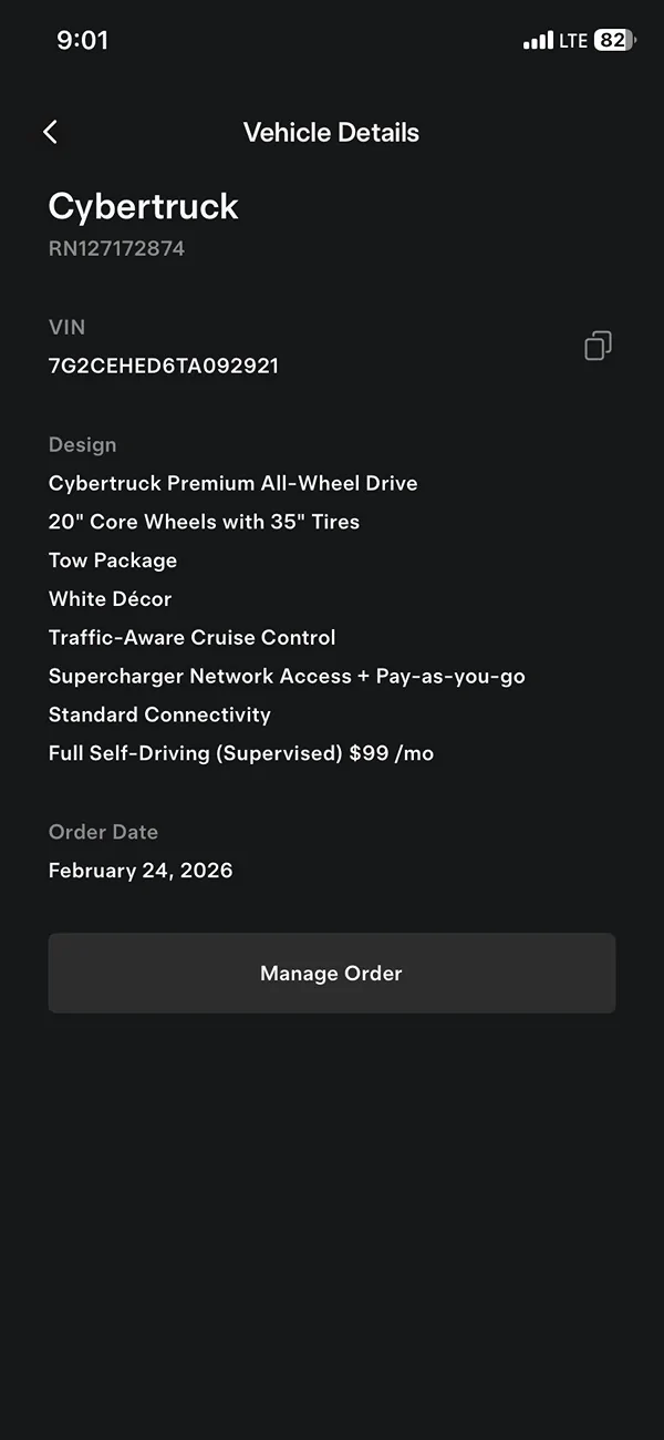 Tesla Cybertruck Premium ordered 2/24. Received VIN today, 3/19 Imag