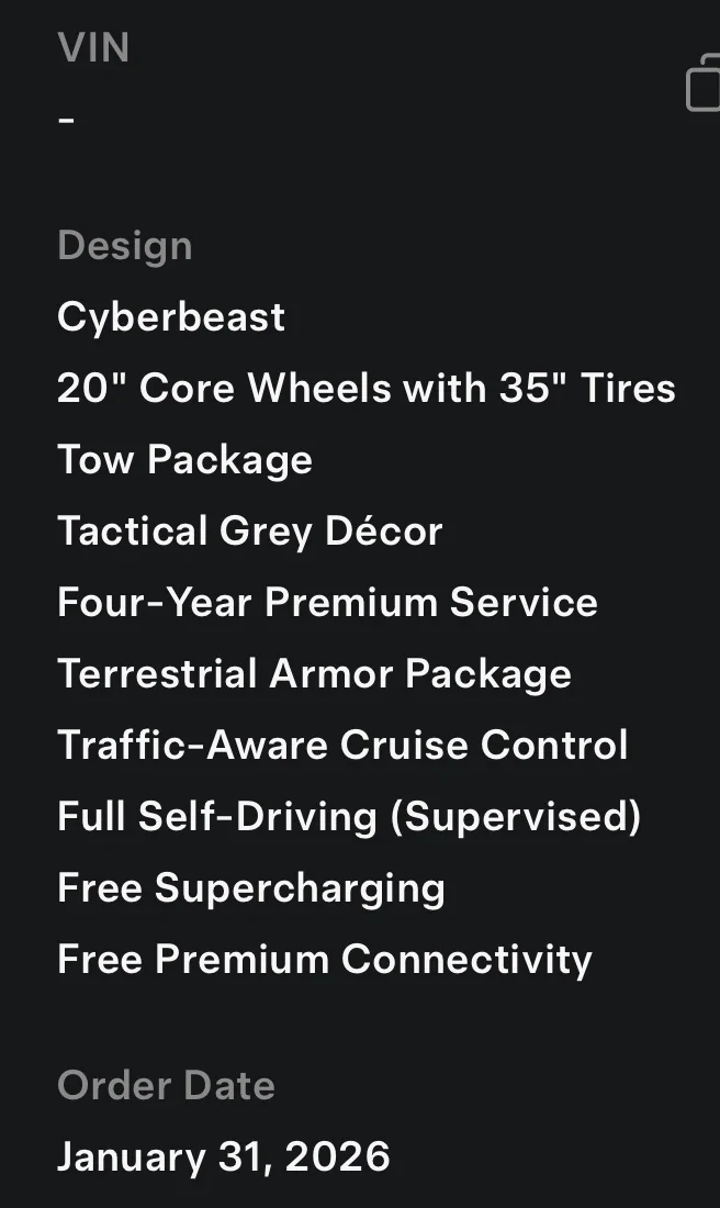 Tesla Cybertruck 2026 Cyberbeast with luxe package delivery update IMG_0975