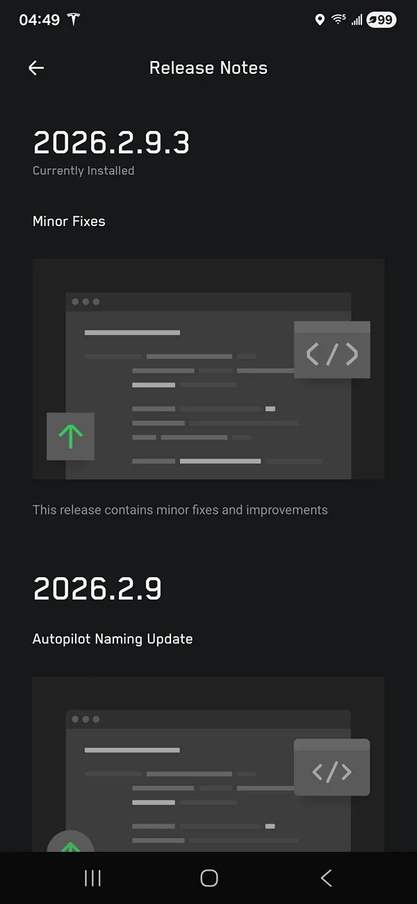Tesla Cybertruck Went from 2026.2.9.1 to  2026.2.9.2 yesterday. Am I the only one? Screenshot_20260325_044930_Tesla