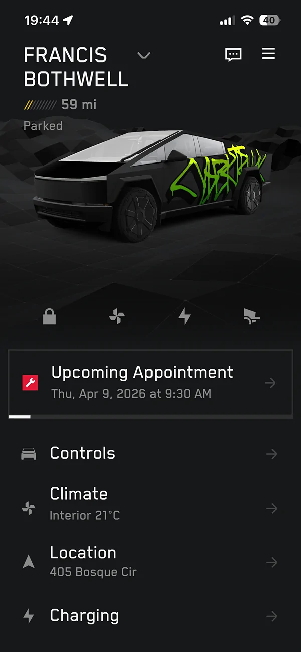 Tesla Cybertruck Phone app and car not showing ‘start charging’ option since yesterday. IMG_4997