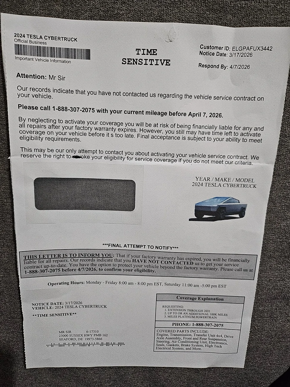 Tesla Cybertruck Is this CT notice real? 1774917362520220389243468877217