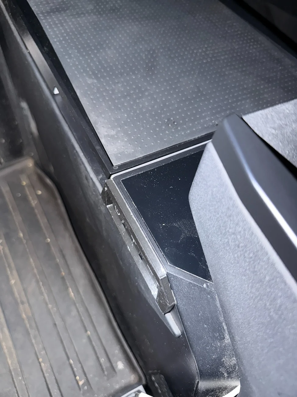 Tesla Cybertruck Tesstudio Cybertruck Cooler button fix for accidental knee bumps IMG_1037