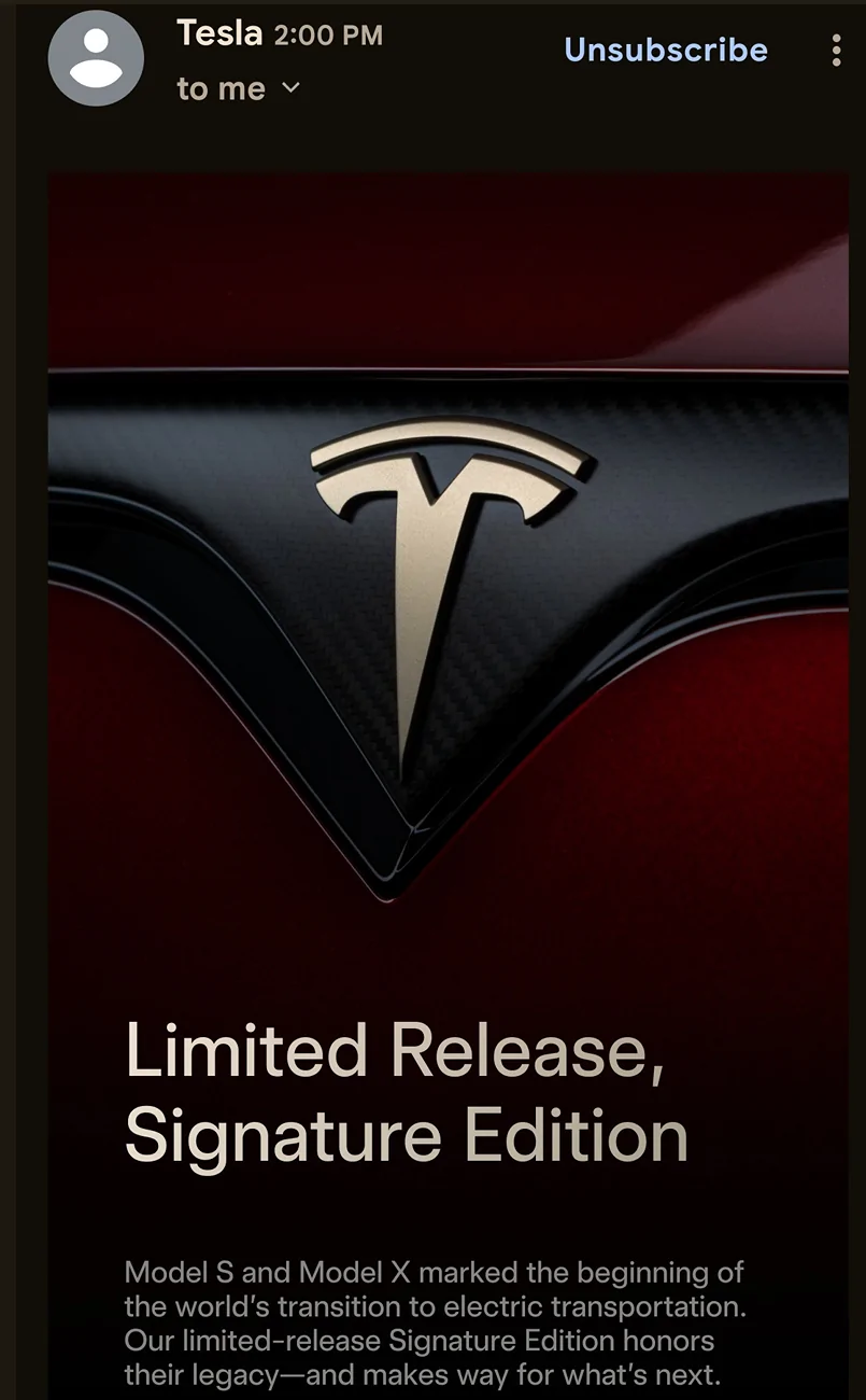 Tesla Cybertruck Invite to the the Sig S, or X last call. Screenshot_20260412-175349