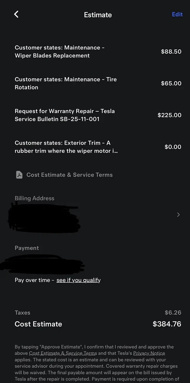 Tesla Cybertruck Service charging for Tonneau water ingress service bulletin? IMG_9299
