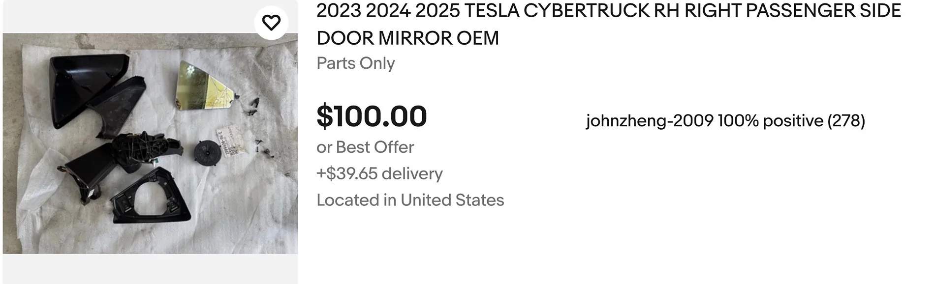 Tesla Cybertruck WTB - RH exterior mirror bottom housing IMG_2702