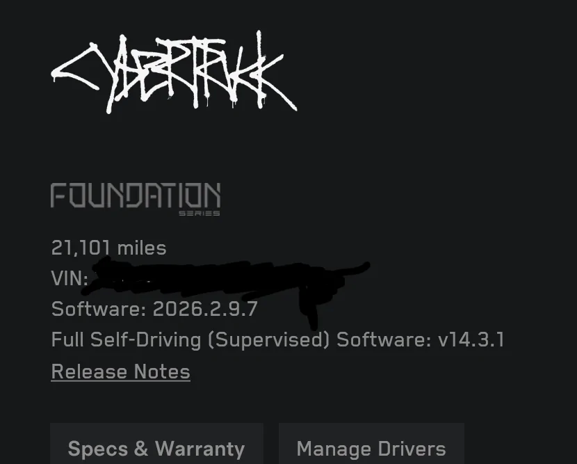 Tesla Cybertruck FSD 14.3.1 rolling out Screenshot_20260420-131134
