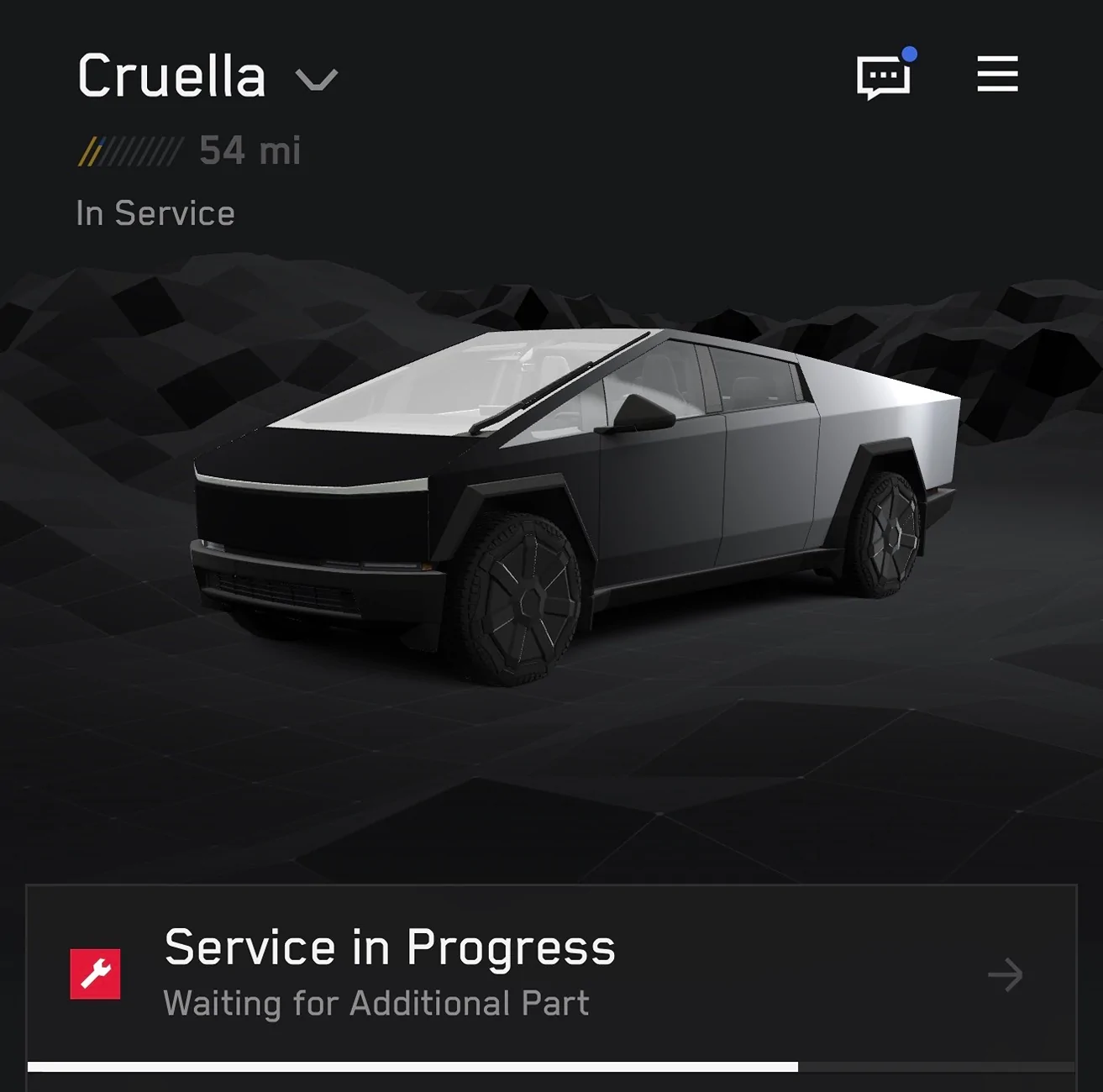 Tesla Cybertruck Tesla pushing update failed PCS to enable supercharging while awaiting PCS repair part IMG_3653