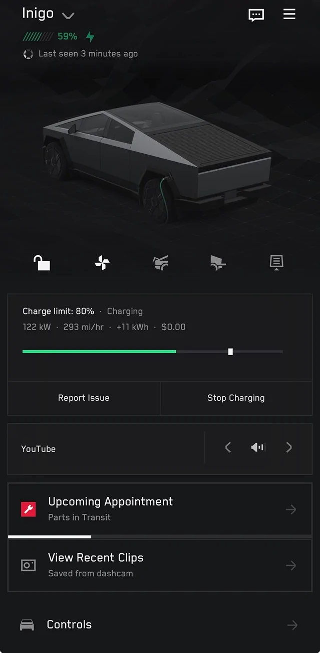 Tesla Cybertruck Tesla pushing update failed PCS to enable supercharging while awaiting PCS repair part IMG_1748