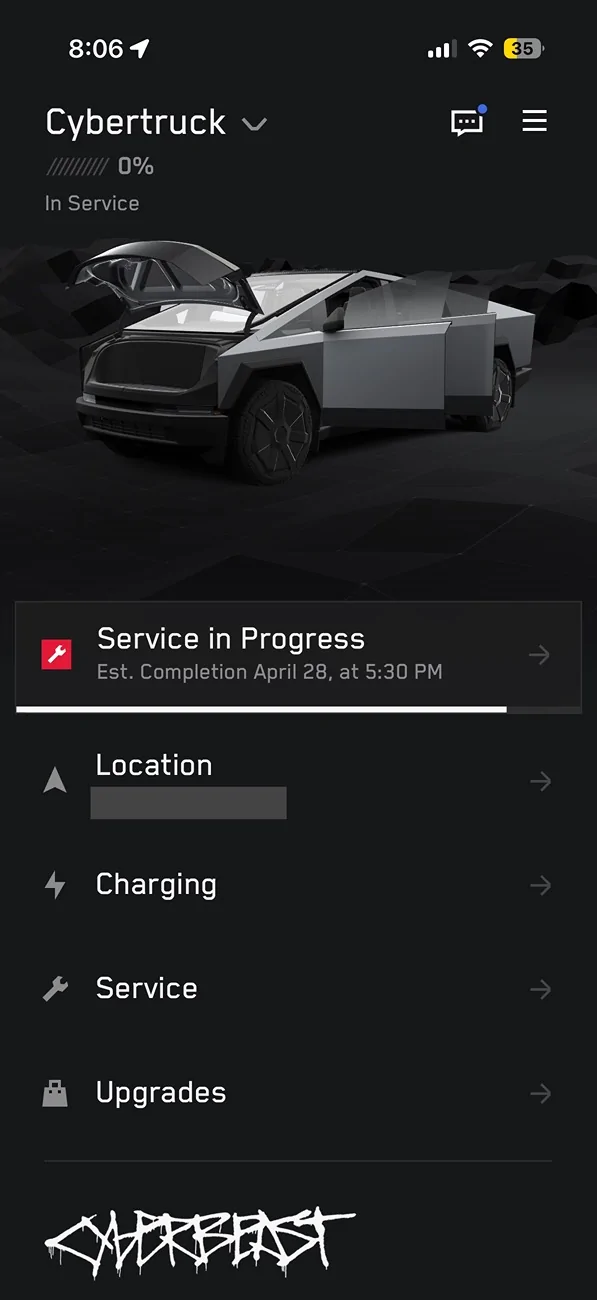 Tesla Cybertruck My PCS Failure Estimated Fix is July 13 ct