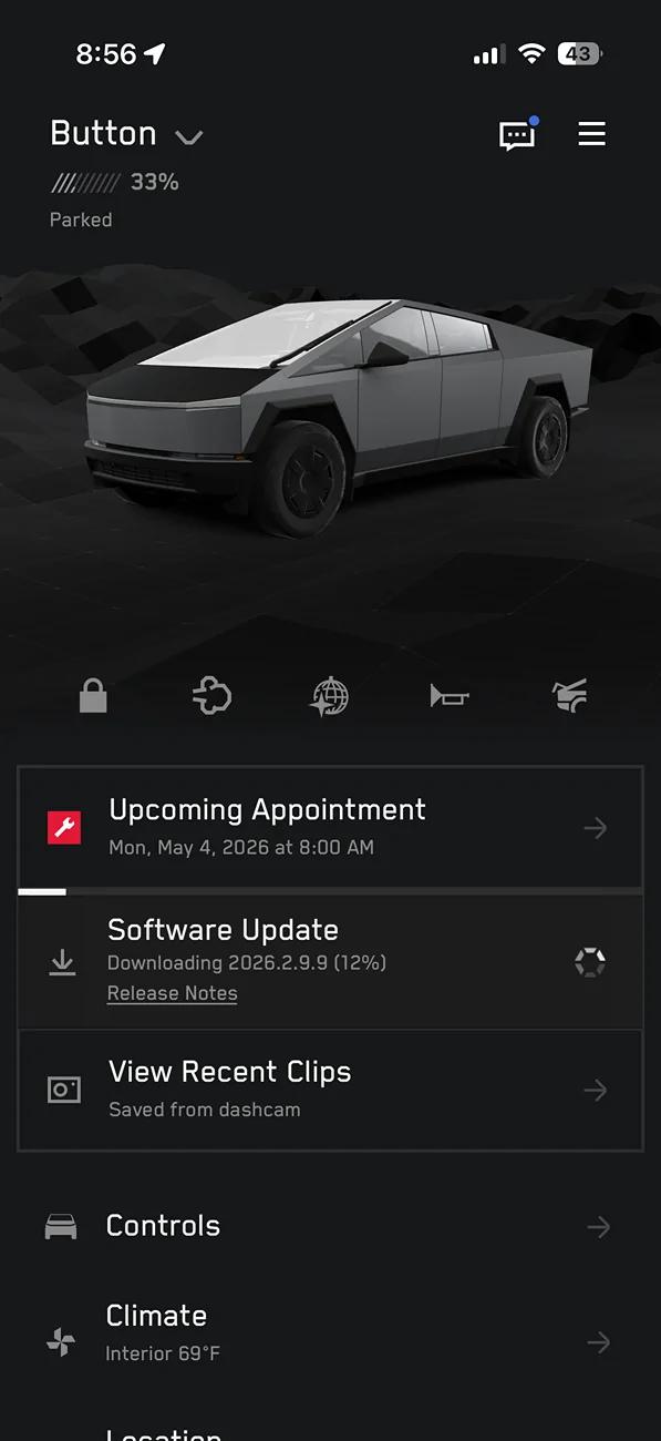 Tesla Cybertruck FSD v14.3.2 just dropped with 2026.2.9.9 update IMG_4982