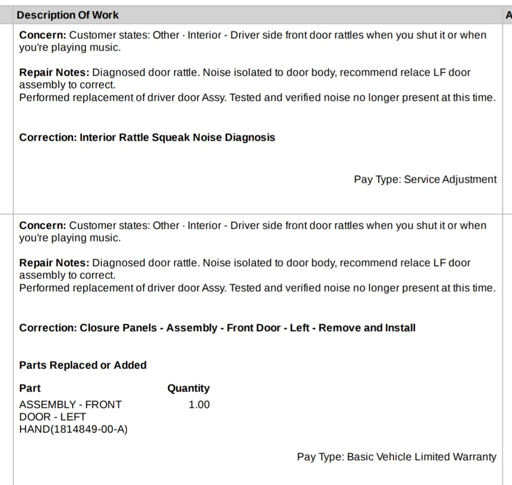 Tesla Cybertruck Driver side door exo-panel rattle in high wind. Screenshot_20260428-074322